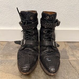 Fauna By FREEBIRD Black Snake Ankle Boots with Buckles